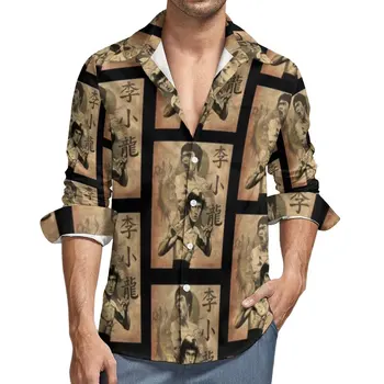 Рубашка Брюса Ли, повседневные рубашки с длинным рукавом, эстетичные блузки, осенняя новинка, одежда оверсайз