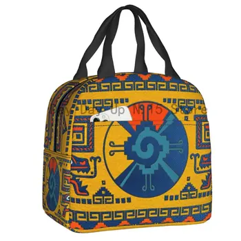 Символ майя Хунаб Ку, текстура кожи, изолированные сумки для ланча для женщин, термоохладитель, школьный ланч-бокс для еды