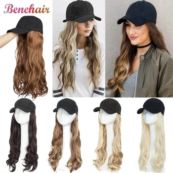 Синтетическая бейсболка BENEHAIR с волосами, длинная Волнистая шляпа из искусственных волос, Парик для наращивания волос, шляпа с волосами, натуральный шиньон для женщин