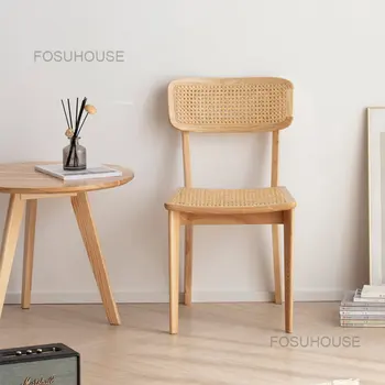 Современные стулья для гостиной из ротанга, мебель для дома в стиле ретро, японское кресло со спинкой, обеденный стул из массива дерева, Скандинавское дизайнерское кресло с откидной спинкой.