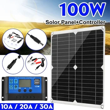 Солнечная панель мощностью 100 Вт, двойной USB 5 В постоянного тока 18 В с контроллером 60A, водонепроницаемые солнечные элементы, Поли Солнечные элементы для автомобиля, яхты, RV, зарядного устройства