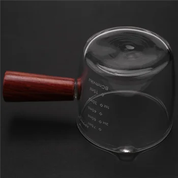 Стеклянный мерный стаканчик для эспрессо, 75 мл, тройной кувшин для бариста с одинарными носиками с деревянной ручкой