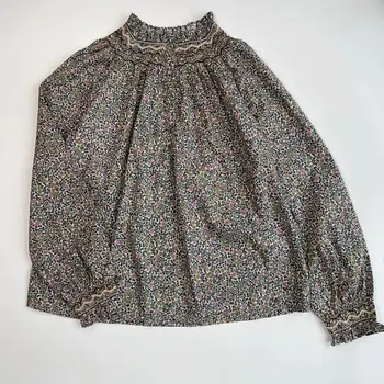 Топы для девочек, хлопковая блузка с длинными рукавами и цветочным рисунком, милая французская винтажная блузка, одежда для маленьких девочек