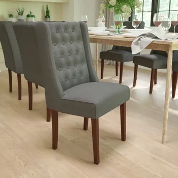 Флэш-мебель серии HERCULES Preston Серое тканевое кресло Parsons с хохолком Табурет Дизайнерский обеденный стул