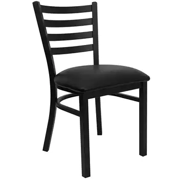 Флэш-мебель серии HERCULES С черной спинкой для лестницы Металлический ресторанный стул - Черное виниловое сиденье