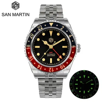 Часы San Martin Ретро 40 мм GMT Механические часы для мужчин Сапфировые водонепроницаемые наручные часы 20Bar Diver Relogio Masculino
