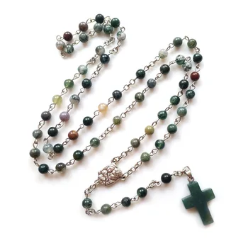 Четки из камня КИГО Зеленые бусины Ожерелье с подвеской в виде креста Длинные для мужчин и женщин Религиозные украшения