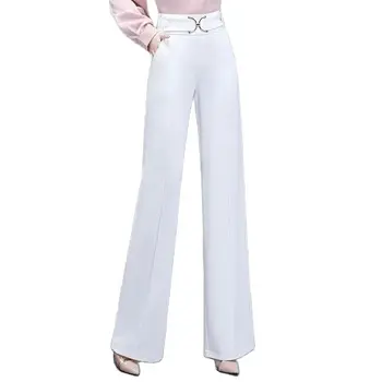 Широкие женские брюки с завышенной талией в вертикальном положении 2023 Новые белые брюки Женские Свободные и универсальные облегающие брюки для темперамента