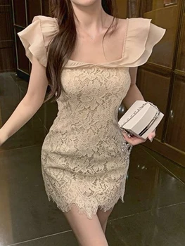 Элегантное платье с цветочным принтом из Франции, женское кружевное Винтажное модное вечернее платье с рюшами и воланами, Корейское дизайнерское платье 2023 года, Новинка