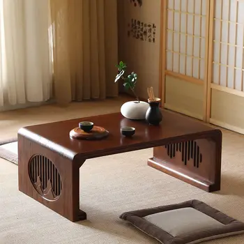 Эркерное окно из чистого массива дерева, маленький чайный столик в японском стиле, низкий столик с татами в древнем стиле, столик Кан, muebles escritorios mesa